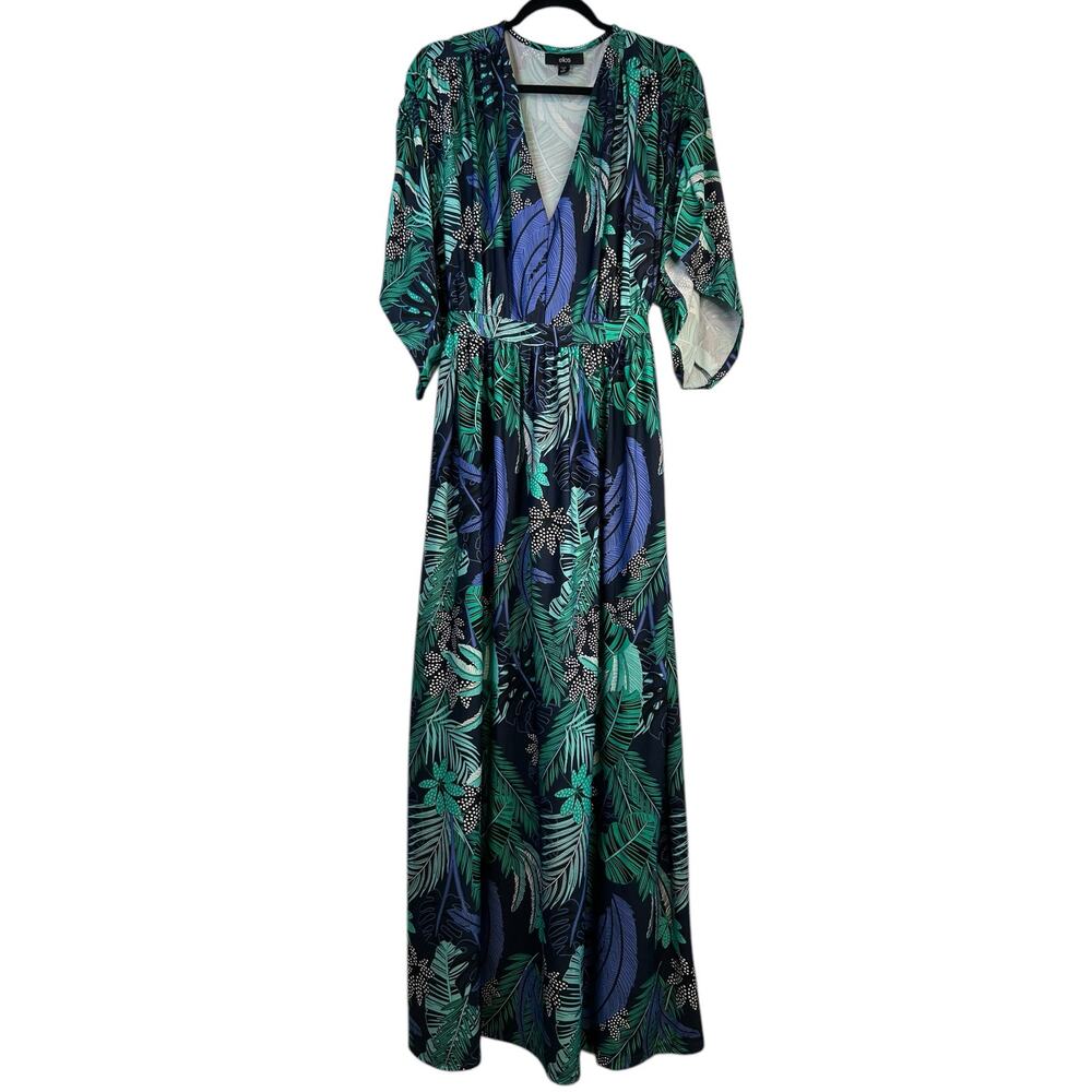 Ellos Green and Blue Tropical Maxi Dress - Size 1X - 22/24 - Picture 3 of 7